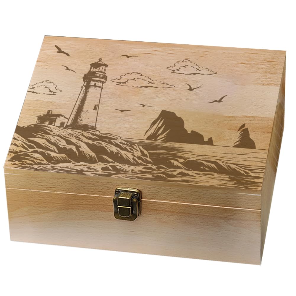 arricraft Lighthouse by the Seaside Theme Wooden Memory Keepsake Box