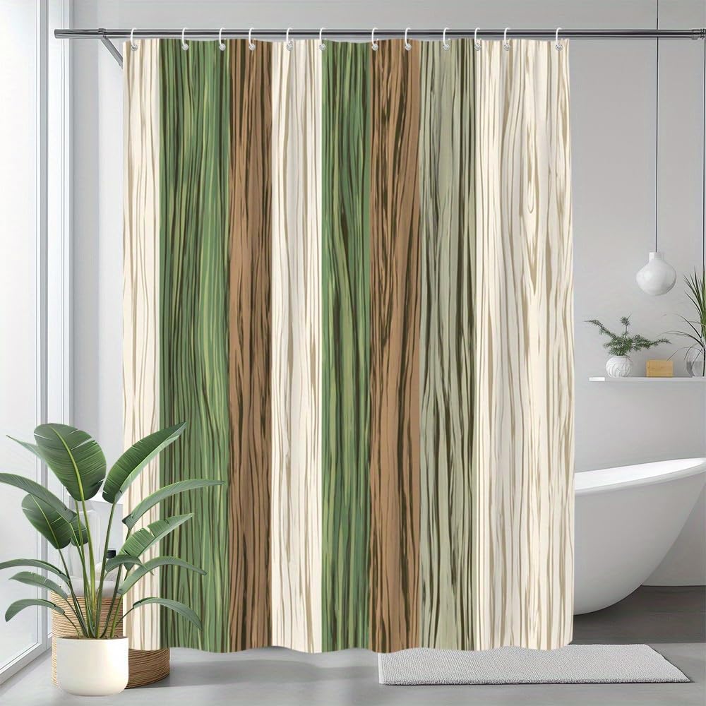 Uiyiui Multicolor-1 Bohemian Vertical Stripes Shower Curtain 72X72in/183X183cm/Wxh Rustic Woodland Design Bathroom Decor Curtain, Polyester Waterproof Fabric For Bathtub Partition With Hooks