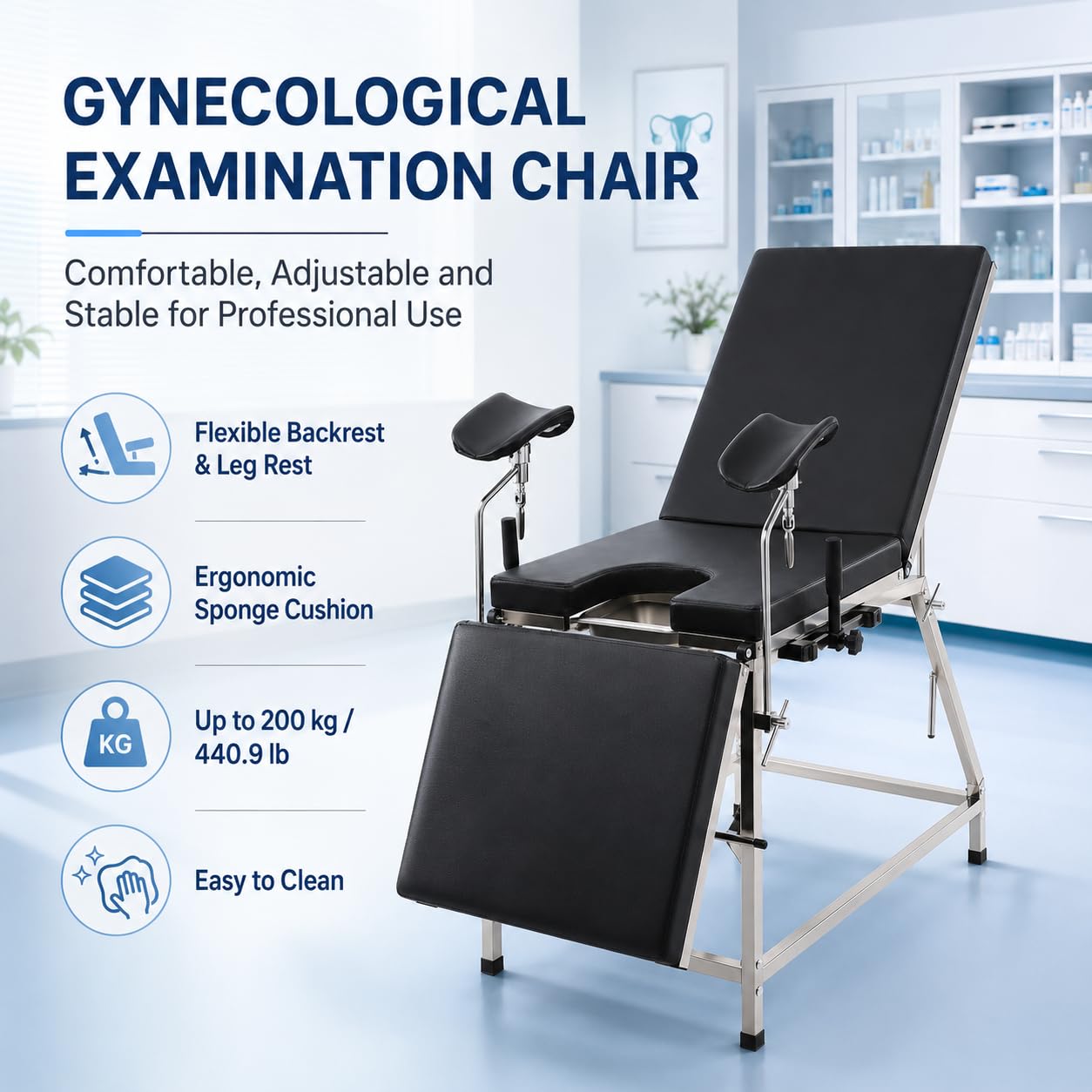 Gynäkologischer Stuhl Tragbarer Gynäkologenstuhl Verstellbarer Rücken und Beine Untersuchungsstuhl Gynstuhl Gynäkologisches,Tragfähigkeit 200kg,Für Krankenhäuser, Kliniken, Familien (schwarz)