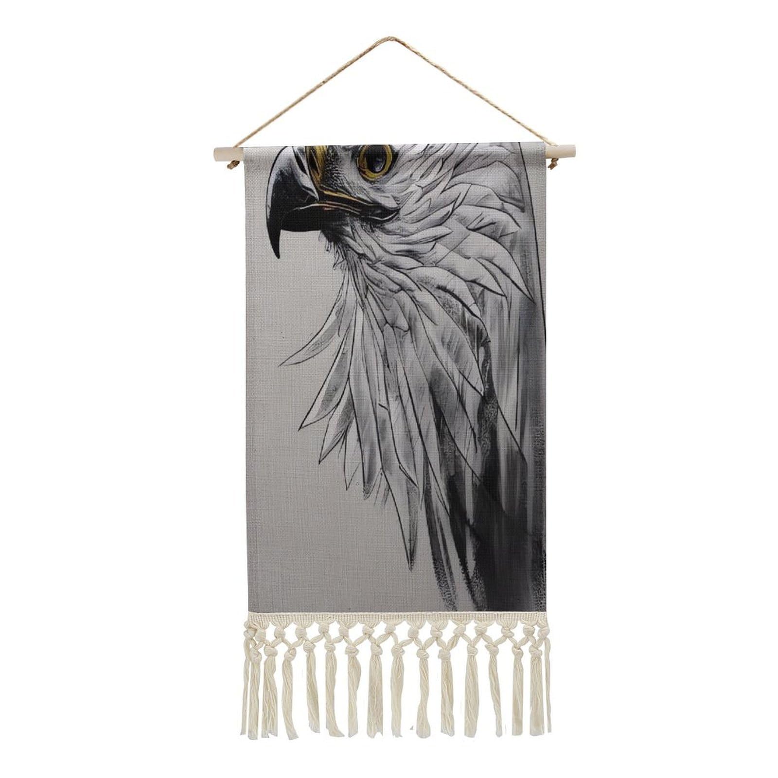 Adfgyerh Style Sketching An Eagle Tapestry With Tassels Cotton And Linen Hanging Posters, Wall Art For Travel Gift, Wall Tapestry For Office Home Decor Bedroom Living Room Decor