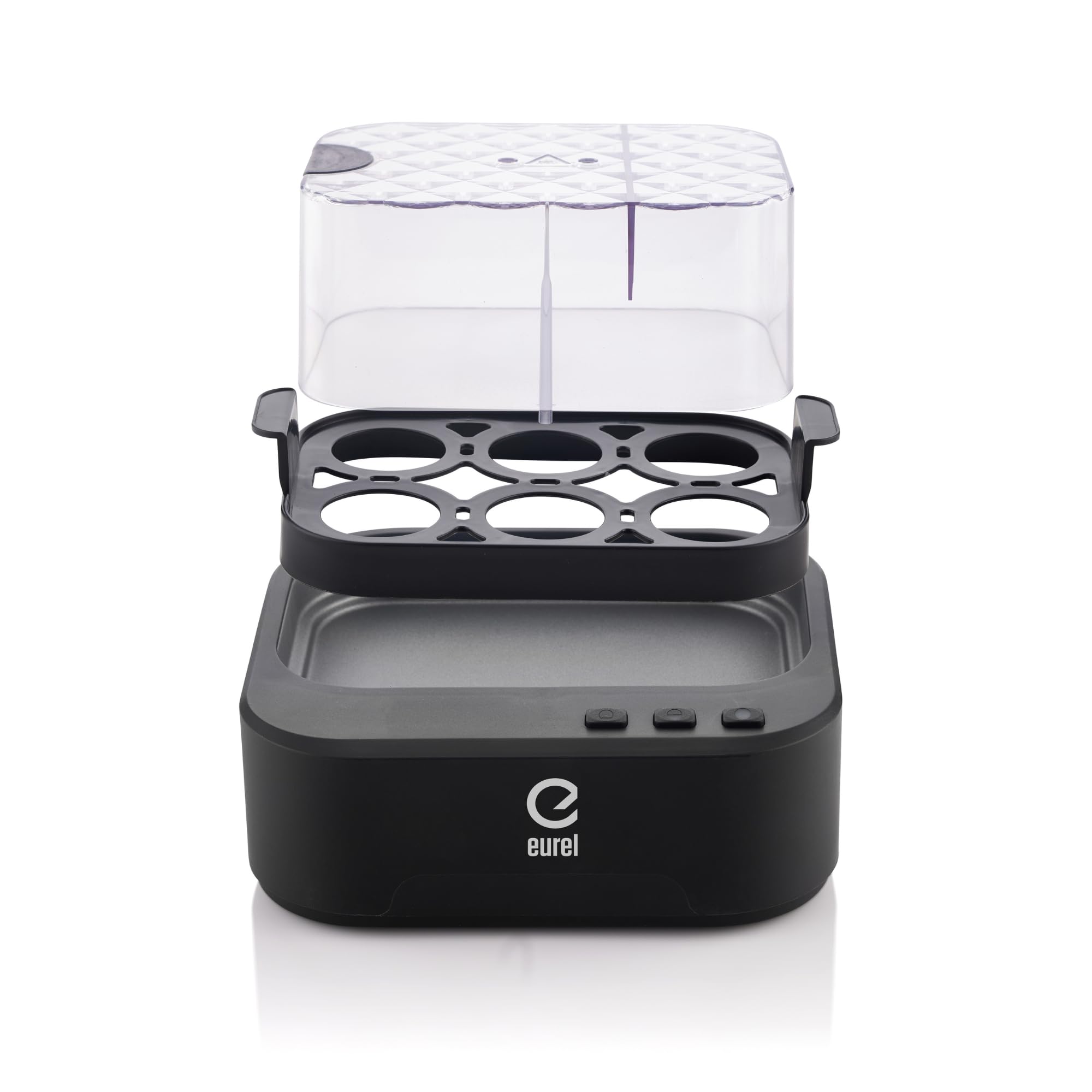 EUREL KJ42 - Olla de huevos eléctrica con función de voz y apagado automático - Huevo compacto con vidrio dosificador y perforador - Sin BPA