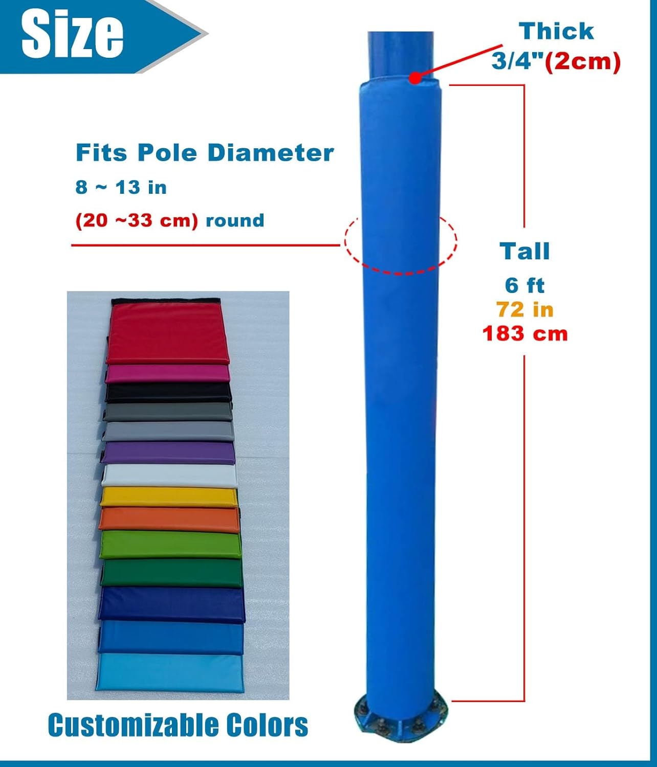 Basketball Pole Pad, Large Pole Padding Wrap Around Gray Round Garage Pole Protector Padding Basketball Pad Heavy Duty Safety Pads for Player Protection