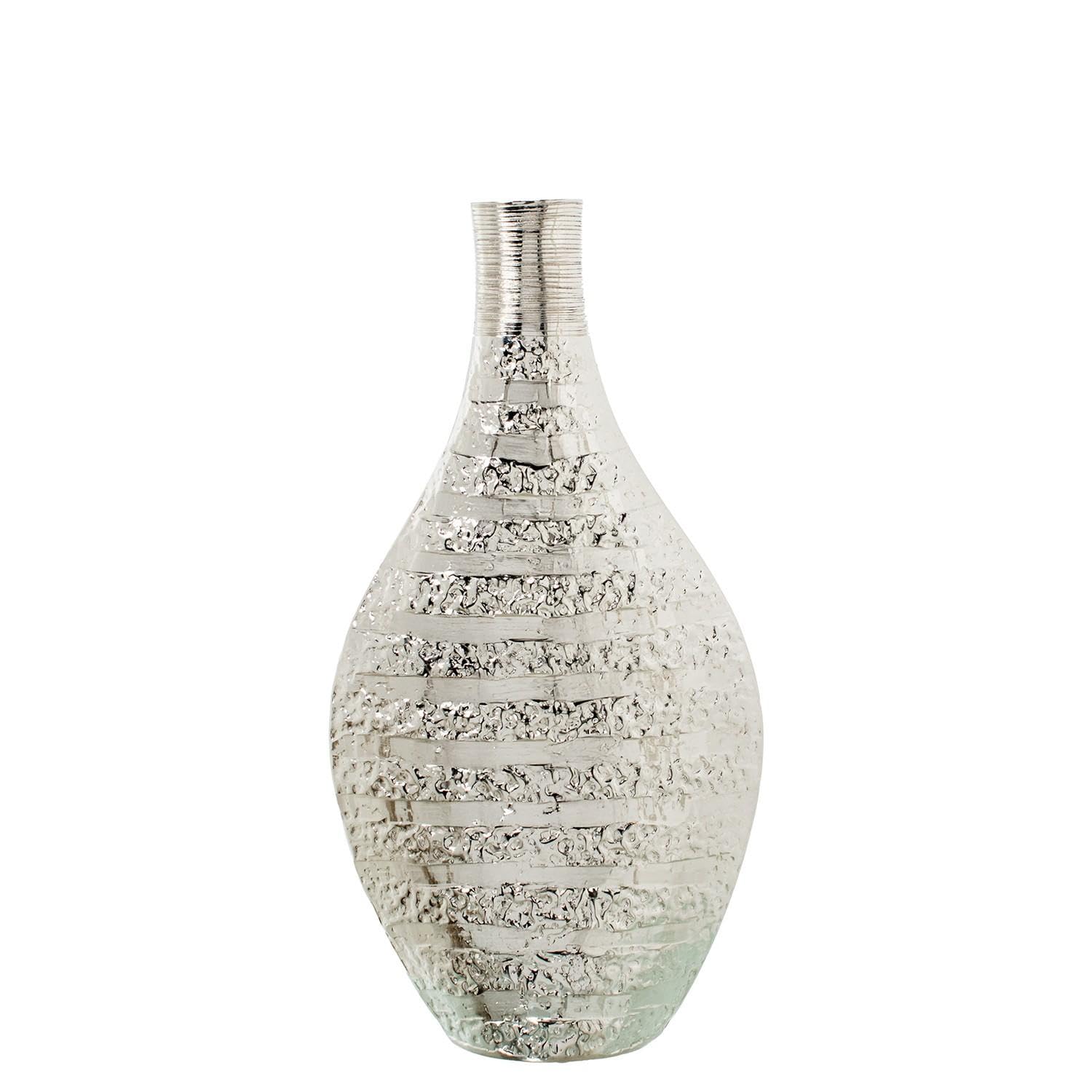 Vase de sol grand format aluminium argente salon design 54 cm