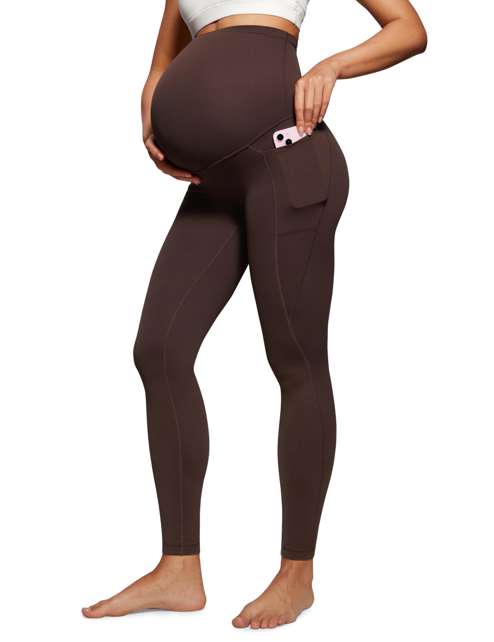 CRZ YOGA Damen Butterluxe Umstandsleggings mit Taschen High Waist Umstandshose Blickdichte Schwangerschaft Yoga Leggins - 64cm/71cm