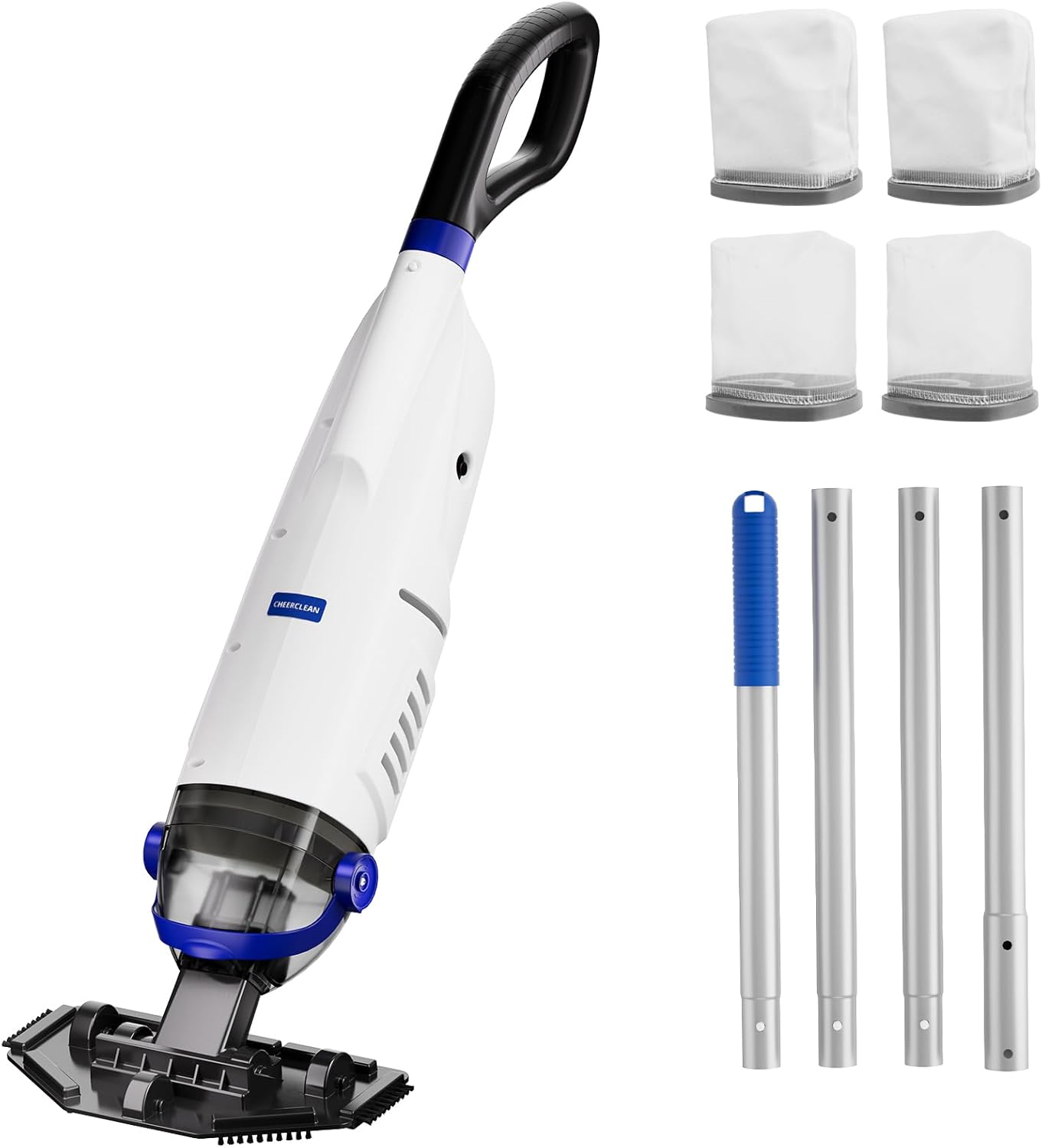 Photo 1 of Cordless Handheld Pool Vacuum Cleaner 1110 GPH True Strong Suction 60min Run-time 40µm Ultra Fine Mesh Filter for Leaves Debris,with Aluminum Pole&Angle Head for Hot Tubs,Inground &Above Ground Pools