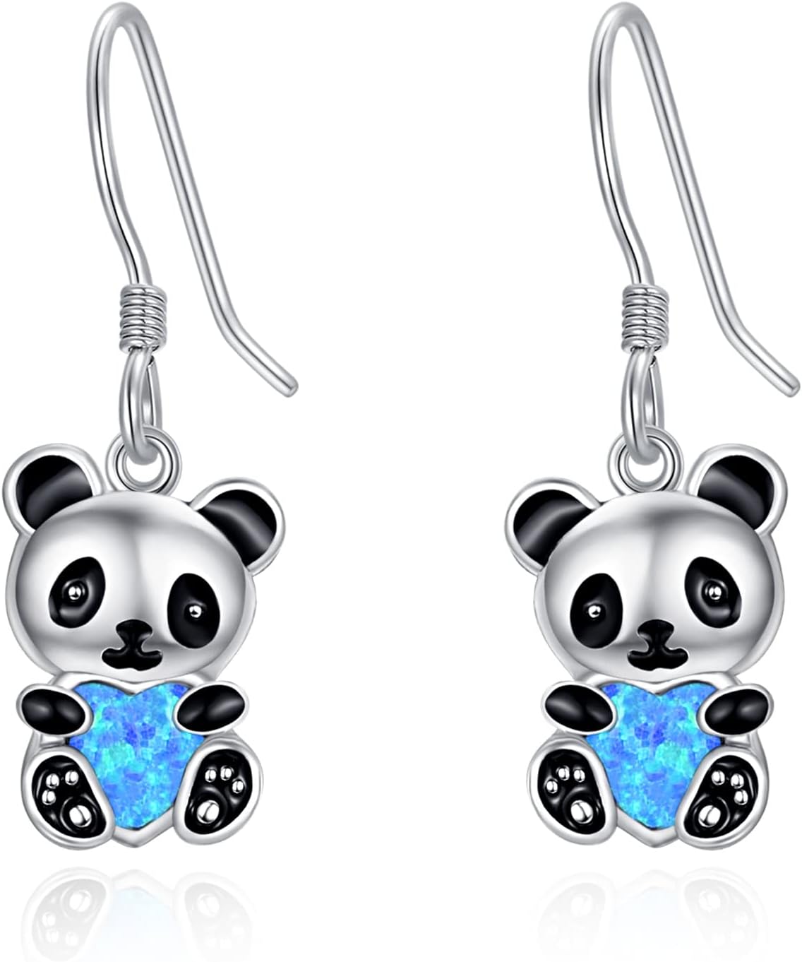 KINGWHYTE Panda Earrings 925 Sterling Silver Opal Drop Earrings Panda Dangle Earrings Cute Animal Jewelry Birthday Christmas Gifts for Women