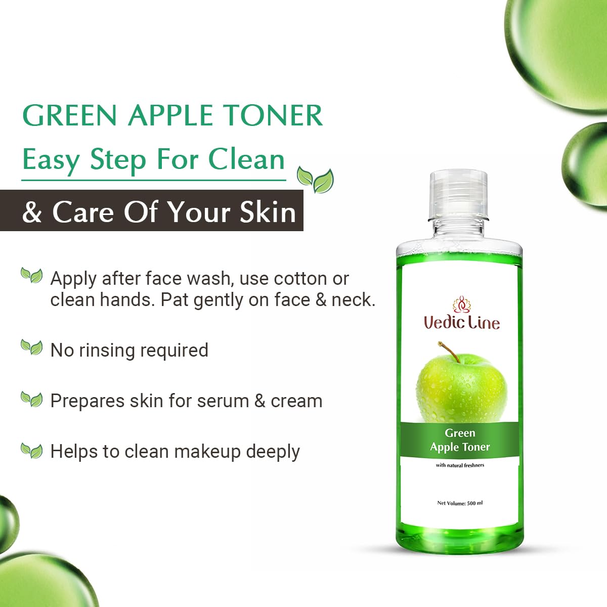 Vedic Line Green Apple Toner, Reduces Acne Breakouts, Dark Spots With Green Apple Extract For Refreshes And Rejuvenates Skin, 500 Ml 3
