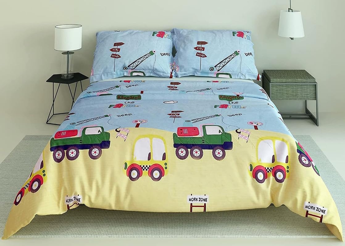 BhaiJi BedSheet Glace Cotton Kids Double Bedsheet Set (228x245 cm) – 1 Bedsheet with 2 Pillow Covers – Soft, Breathable and Durable Fabric – Cartoon Printed Design for Children (Color D)-image-14