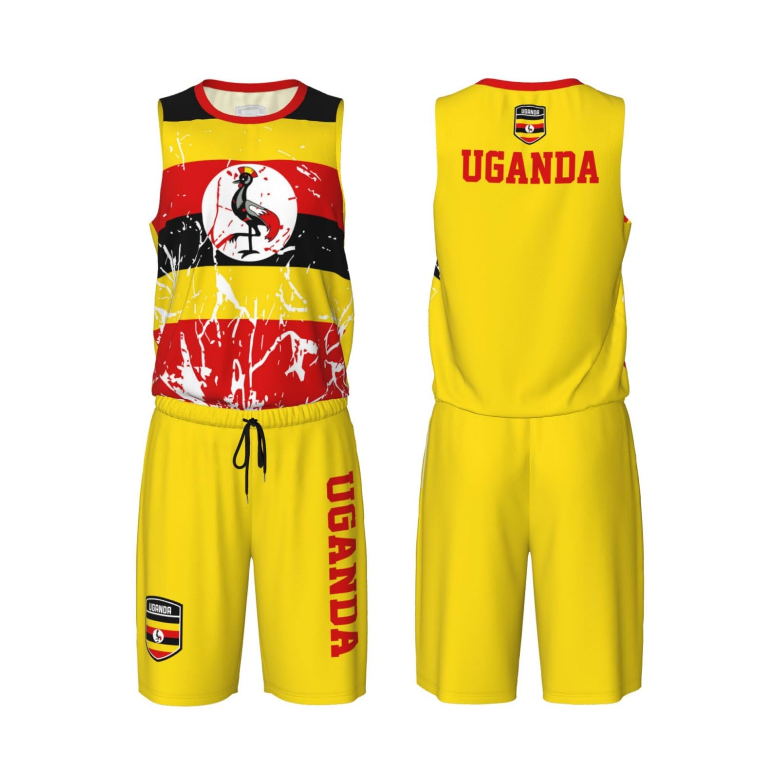 Uganda Flag Grain (3) Basketball Jersey Uniform Suit for Men Adults Training Athletic Set