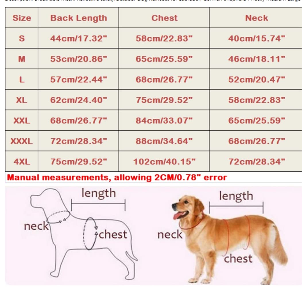 Impermeable para Perros, Impermeable for Perros Grandes, Impermeable, for Exteriores, Chaqueta Reflectante for, Poncho de Malla Transpirable(XXXL)