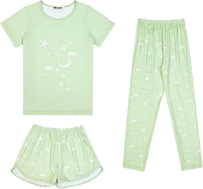 Conjunto de pijamas infantis Mirawise com 3 peças, algodão e elastano, para meninas de 4 a 13 anos
