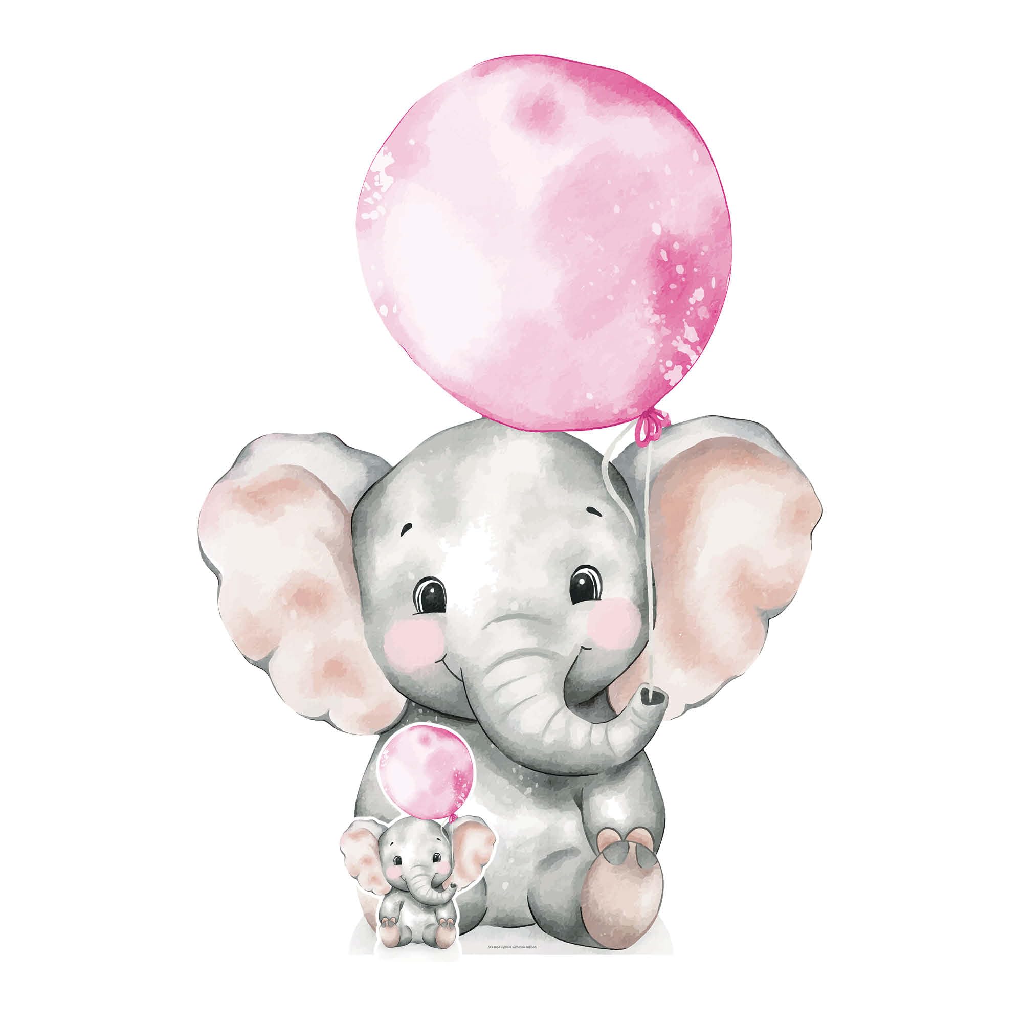 Star Cutouts SC4633 Elephant with Pink Balloon Cardboard Cut Out Height 133cm - Ideal for Baby Showers, Birthdays & Room Decorations