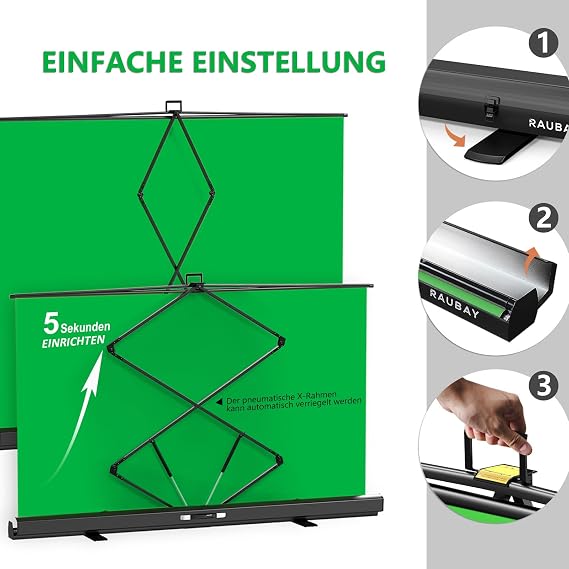 Wider style: RAUBAY 200 x 210 cm large foldable green background green screen portable extendable chroma key panel photo background with stand for video conferences photo studio.