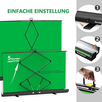 Wider style: RAUBAY 200 x 210 cm large foldable green background green screen portable extendable chroma key panel photo background with stand for video conferences photo studio.