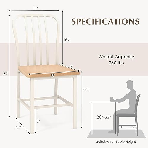 Miniatura 3 de Giantex Juego de 2 sillas de comedor, sillas de cocina de granja con respaldo de listones, marco de metal sólido, sillas auxiliares de comedor con