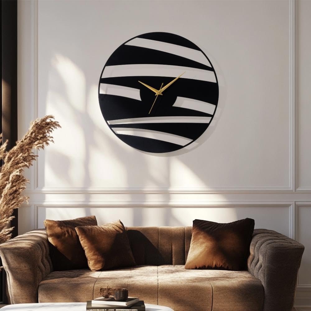 Wakefit Metal Analog Wall Clock Medium | 16 Inch | Laser Cut Abstract Home Decor & Gifting Option | for Living Room Study Bedroom & Office | Epoch D400