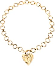 Chunky Gold Pendant Necklaces for Women, Large Statement Hammered Heart Pendant Necklace Vintage Chunky Gold Chain Necklace for Women Trendy Jewelry Gift