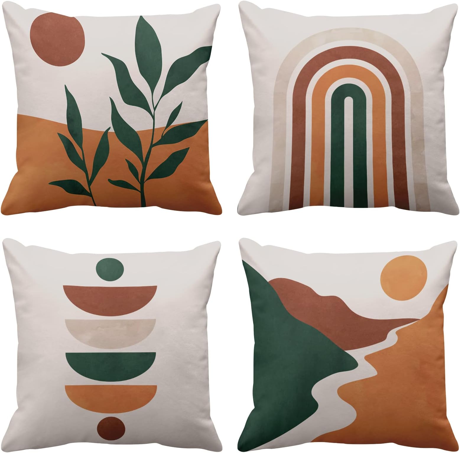 Emvency Boho Set of 4 Throw Pillow Covers Mid Century Bohemian Geometric Abstract Modern Decorative Pillow Cases Home Decor Standard Square 18x18 Inches Pillowcases