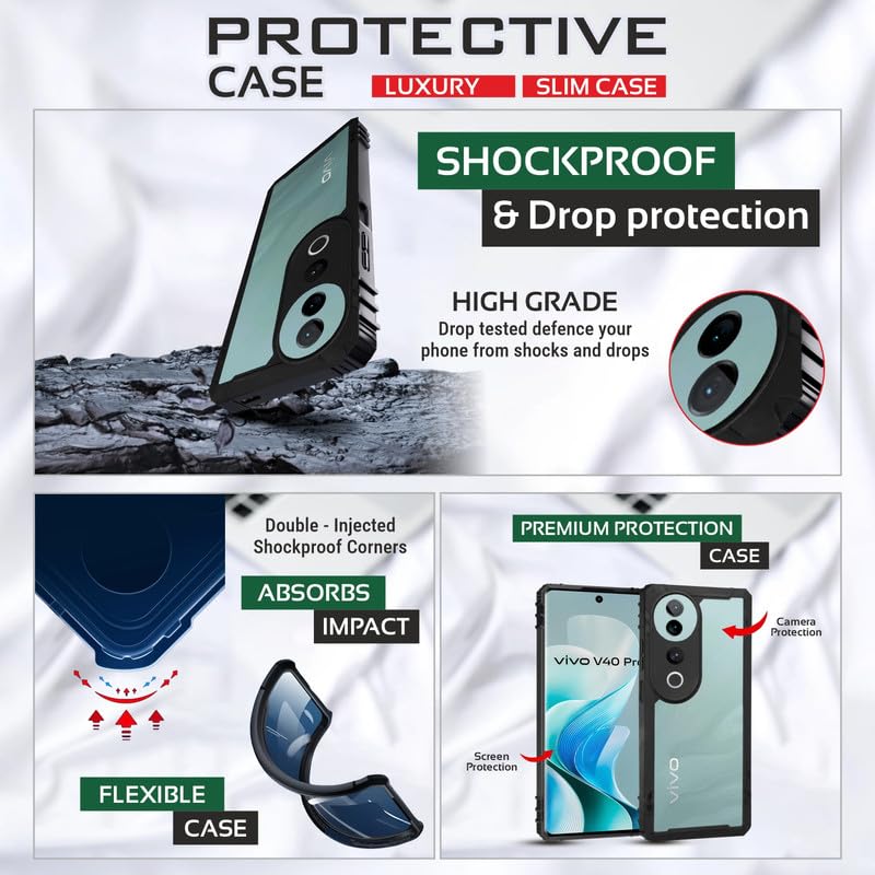 Image of AIBEX Crystal Clear Back Cover Case for Vivo V40 5G / Vivo V40 Pro 5G | 360 Degree Protection | Shock Proof Design | Transparent Back Case for Vivo V40 5G / Vivo V40 Pro 5G (PC & TPU,Bumper)