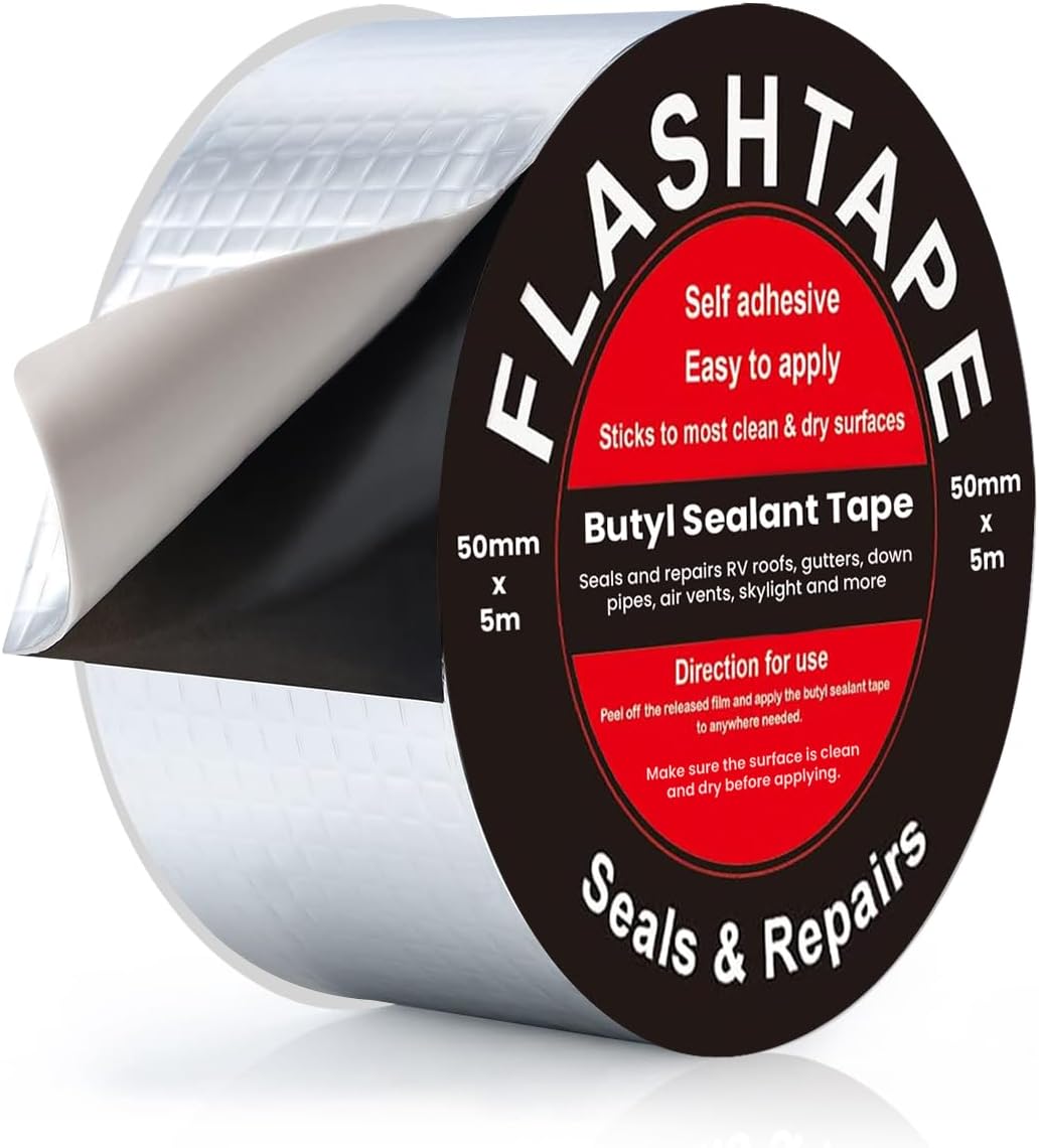 Butyl Tape for Repair Roof Leaks and Cracks 50mm(W) x 5 Meter (L) Strong Heavy Duty Waterproof Aluminum Sealant Flash Tape for Sealing Roof, Gutter, Tanking, Leaking Pipes- Repair Tape Indoor/Outdoor