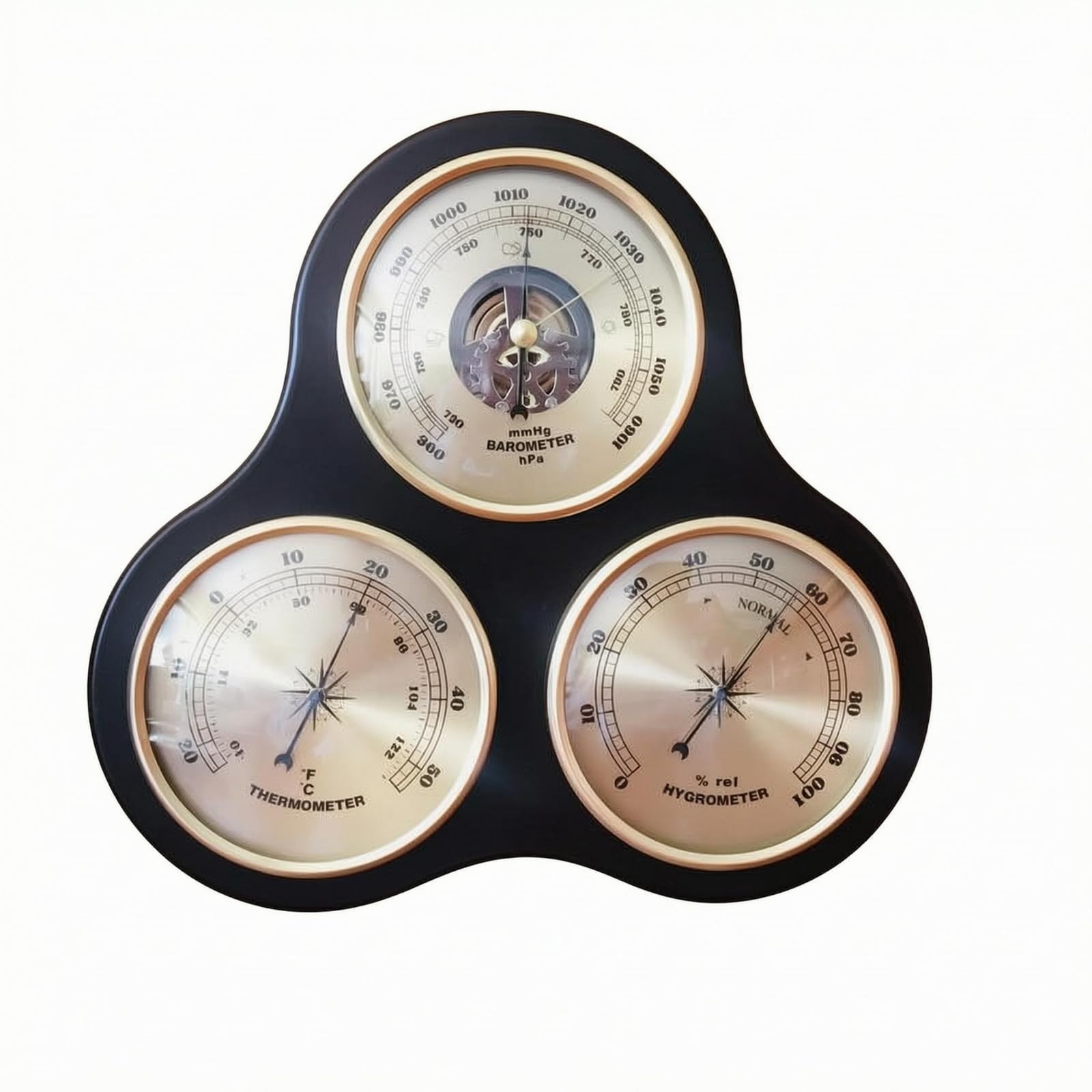 Estación Meteorológica Medidor Higrómetro Placa Decorativa de Pared con Instrumentos Analógicos Bisel Circular Dorado, Termómetro Higrómetro Barómetro De Pared Con Diseño Calado