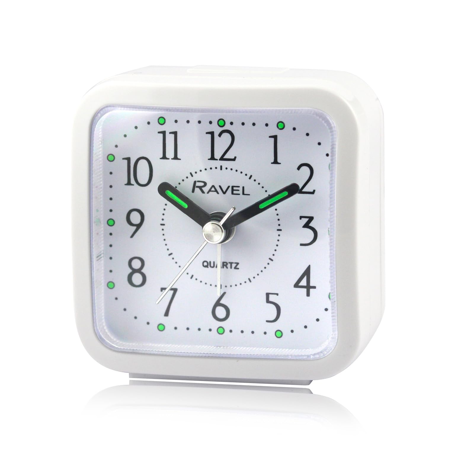 Ravel White - Small Travel Alarm Clock With Snooze And Light - Analogue Quartz - Rc043.4