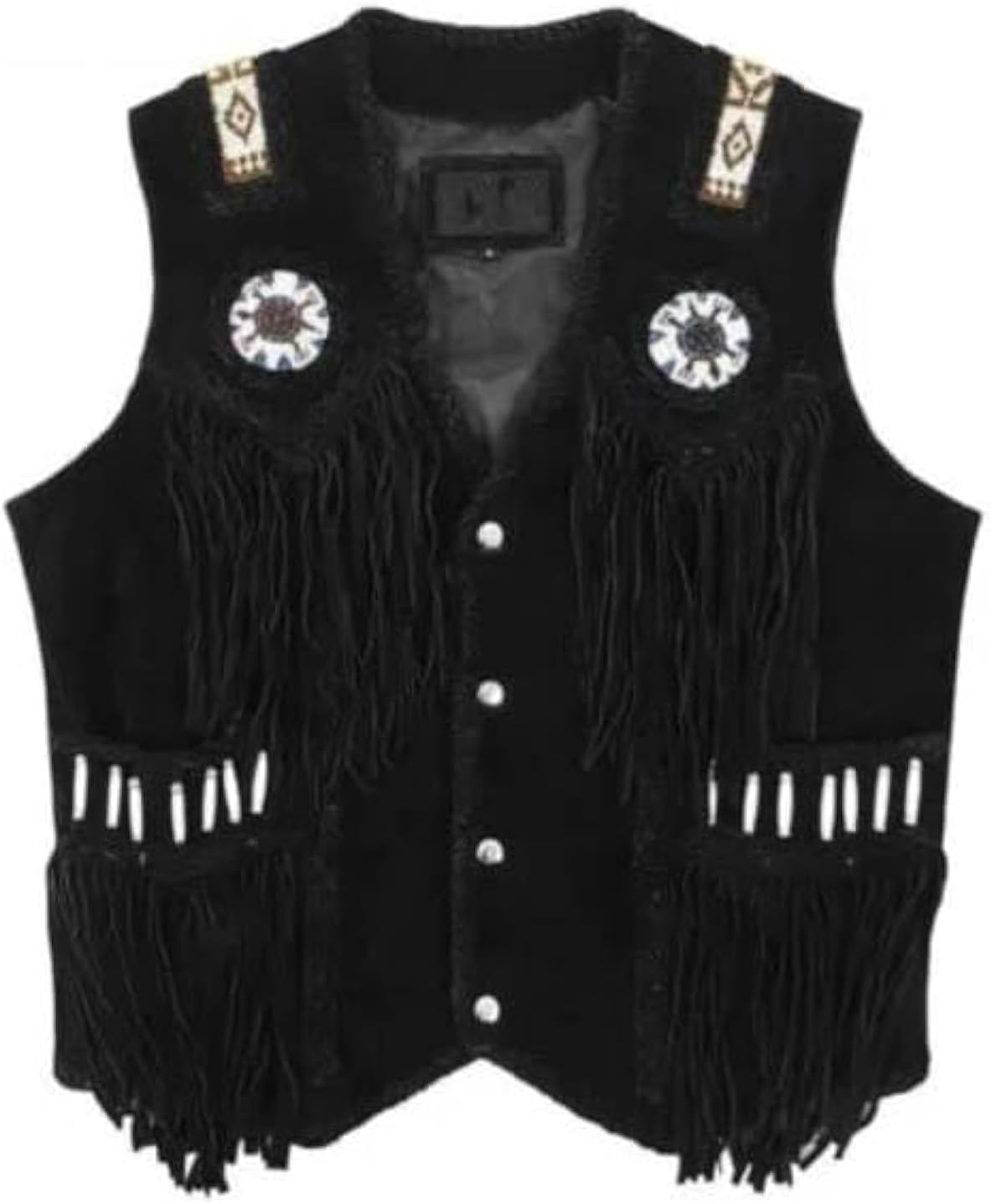 Western Style Cow Suede Leather Vest for Men with Native American-Inspired Design, Fringes, Beads & Braid