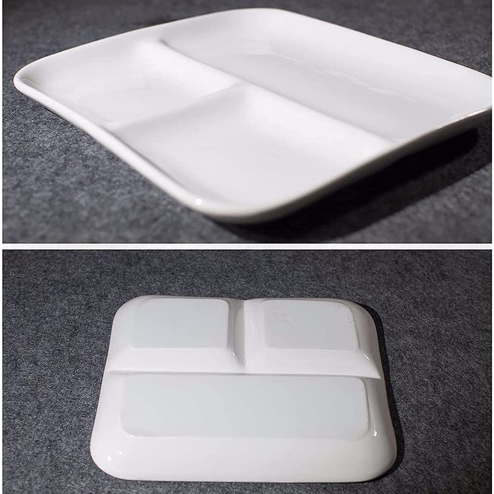 BAtlam Paleta, Paleta de Arte de cerámica, Placa de Pintura China súper Grande fácil de Limpiar, Caja de Paleta Blanca de Acuarela Rectangular de Tres Rejillas