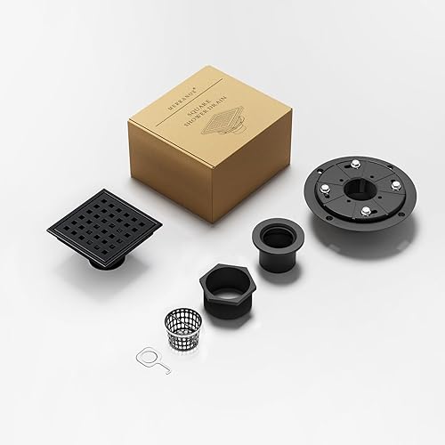 Miniatura 7 de Desagüe de ducha de 4 pulgadas, cubierta de drenaje de ducha negra mate, drenaje de piso de acero inoxidable con brida, rejilla extraíble
