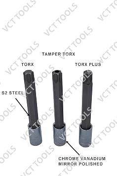 VCT 60PC Master Deep Long 6-Point Star Plus Socket Bit, Tamper Proof, Torx, and External Star/E-Torx Deep Socket Set