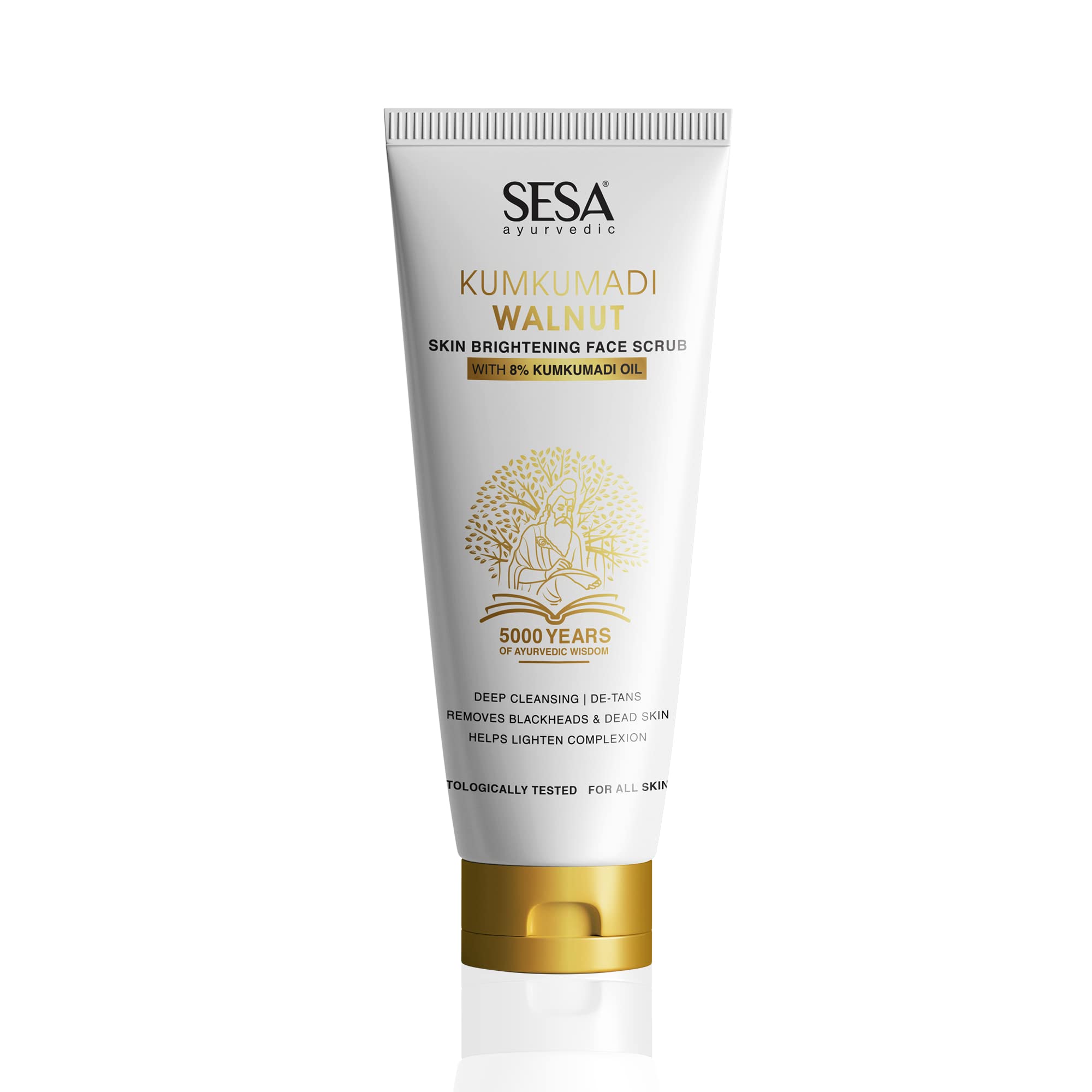 sesa8% Kumkumadi Walnut Face Scrub for Exfoliate Scrub, Blackhead Remover, Whitehead Remover, Cleanses Skin, Detan Pack Face Scrub for Women and Men, 100g or 3.4 oz