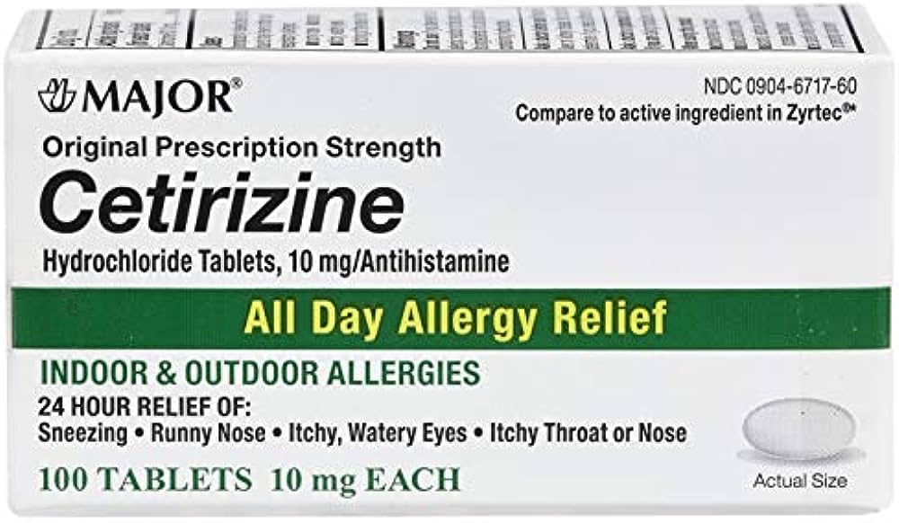 MAJOR All Day Allergy 24HR TAB CETIRIZINE HCL-10 MG White 100 Tablets UPC 309045852606