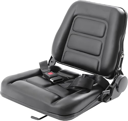 Leweiiq Asiento de carretilla elevadora plegable universal, asiento de carretilla elevadora ajustable con cinturón de seguridad, reemplazo de