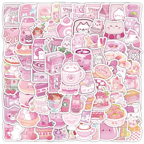 ZJSXINDI 100pcs Cute Small Stickers Set Kawaii Cardstock Stickers Decorative Masking Stickers Planner Stickers for Personalize (Pink Foods)