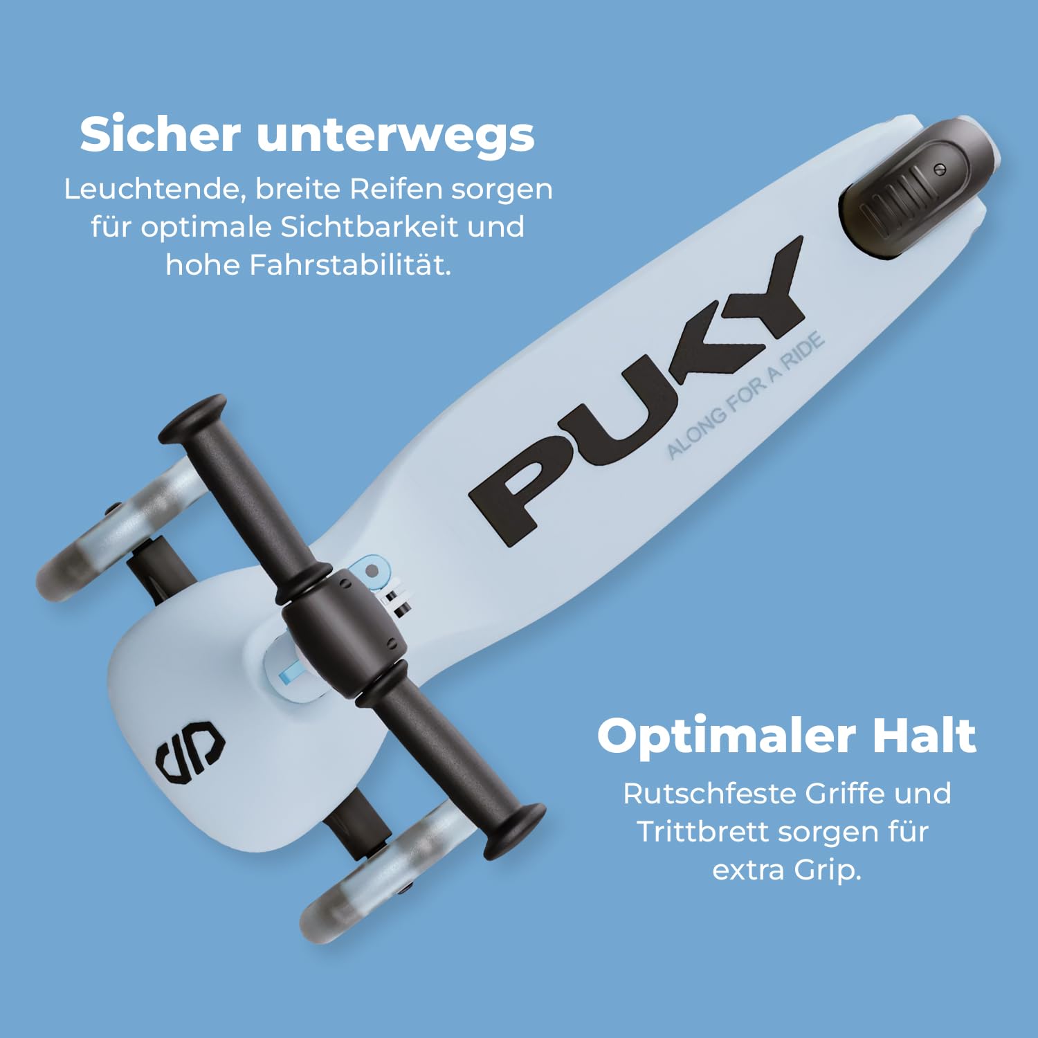 PUKY Push | Kinderroller ab 2 Jahre | Kinderroller ab 3 Jahre | Höhenverstellbarer Lenker | Klappbar & Kompakt | Extra breite Reifen für mehr Sicherheit | Leuchtende Räder | Roller 3 Räder