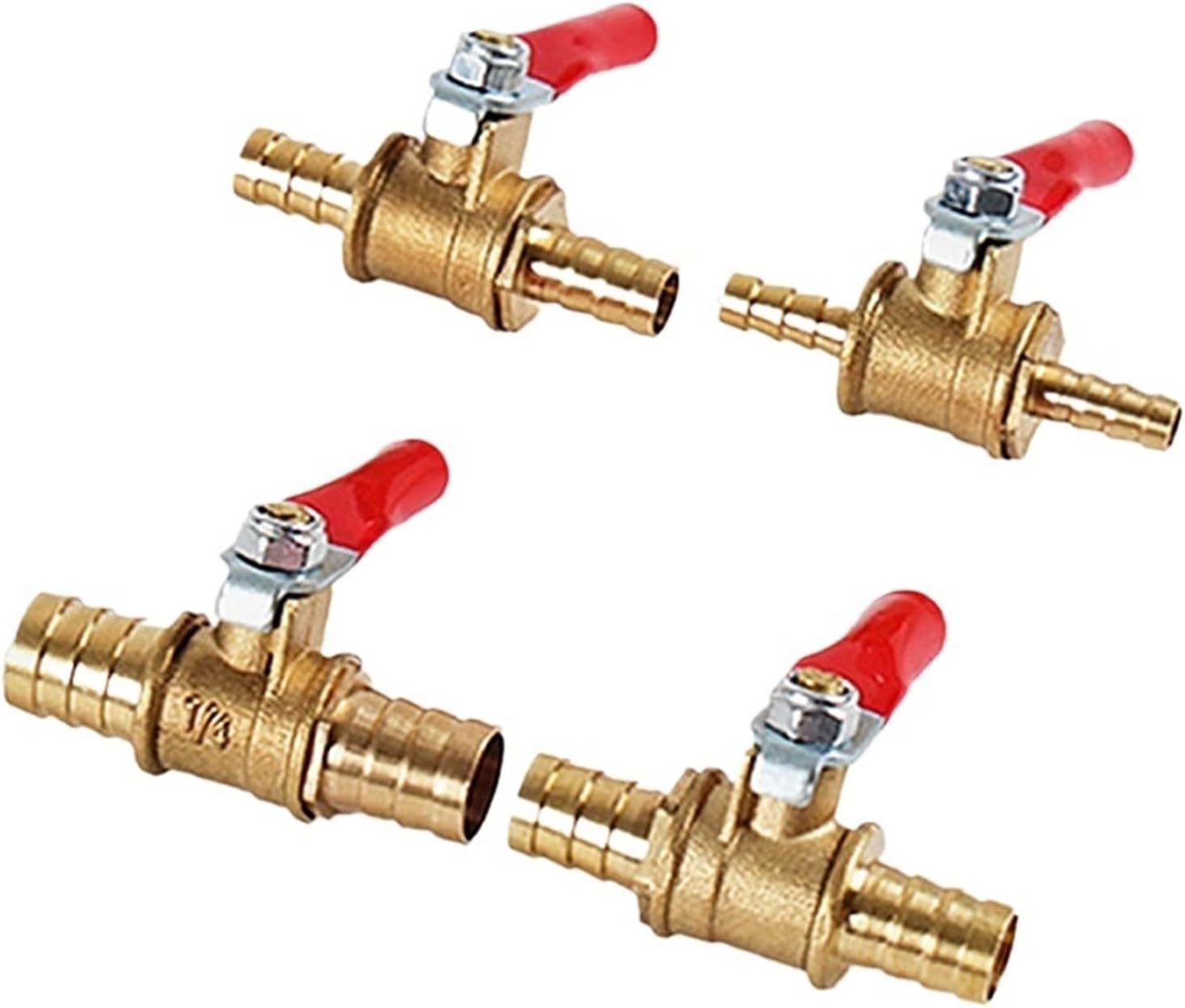 Red Handle Small Valve 6-14mm Hose Barb Inline Brass Water Oil Air Gas Fuel Line Ball Valve Pipe Fittings 1Pcs(OD10MM,1PCS)