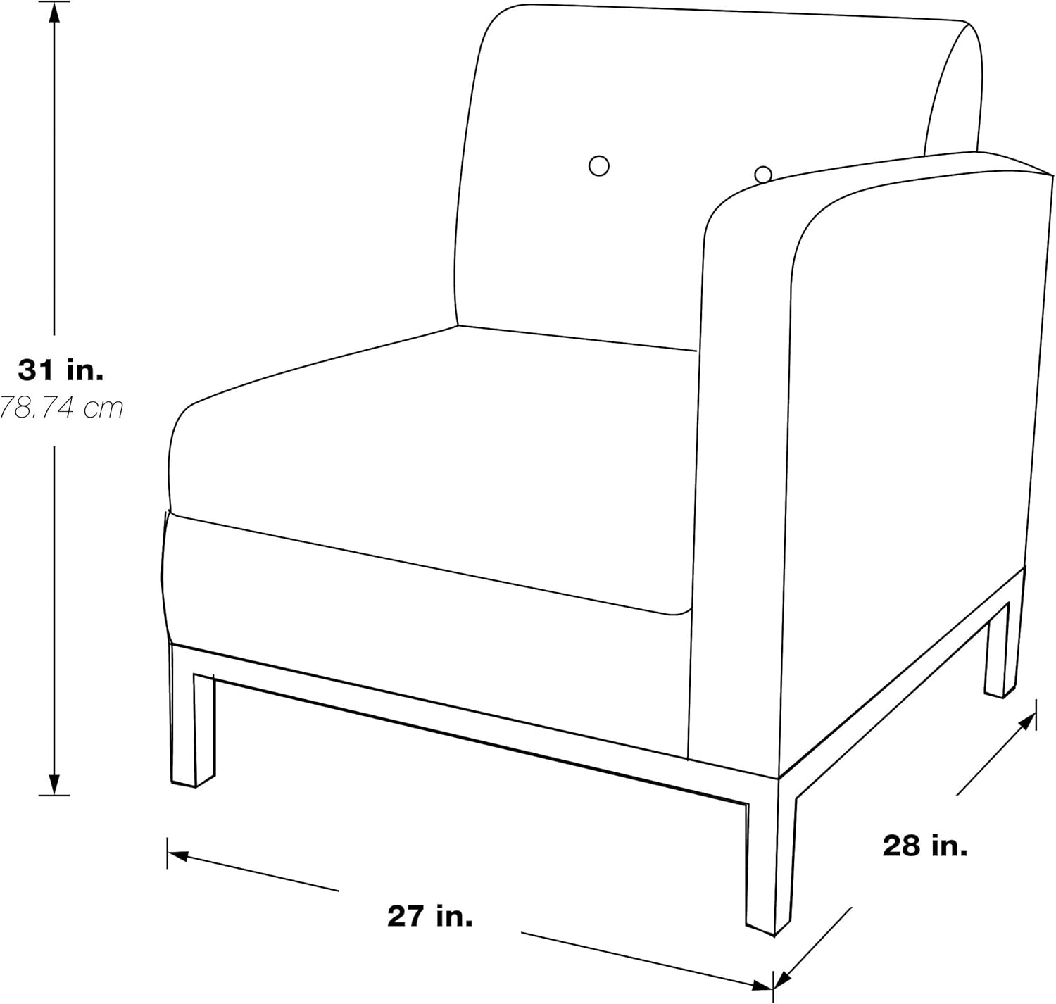 OSP Home Furnishings Wall Street Faux Leather Right Facing Armchair with Box-Spring Cushion, Button Tufted Back, and Chrome Finish Base, White