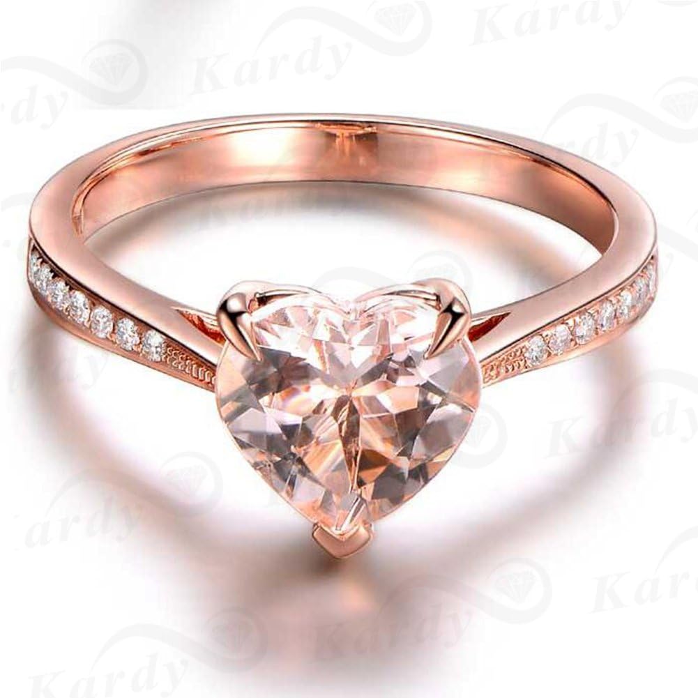 Kardy Valentine's Day Heart Morganite Gemstone 14K Rose Gold Promise for Women Wedding Engagement Ring Set