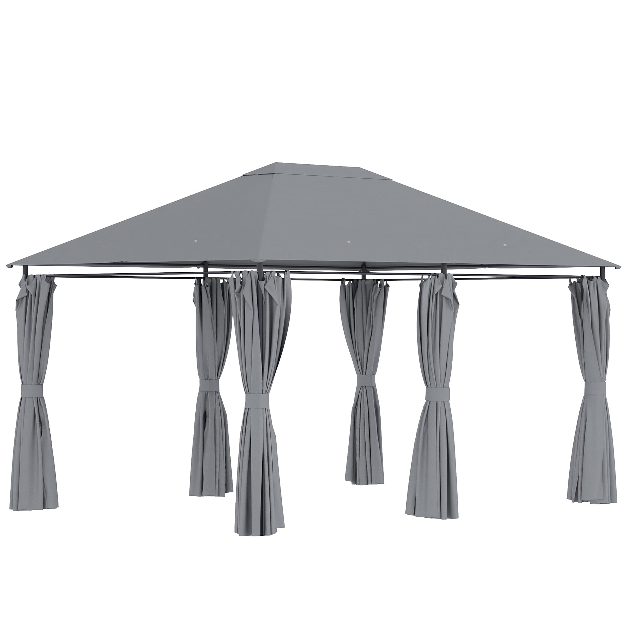 Outsunny Tonnelle de Jardin Barnum pavillon Style Colonial Double-​Toit Toiles latérales Amovibles 4L x 3l x 2,​72H m Gris