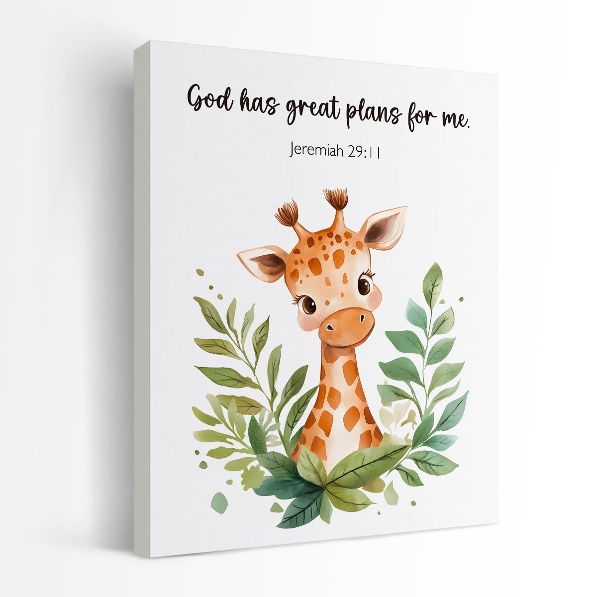 SZERE Woodland Nursery Animals Bible Verse Canvas Wall Art Decor Prints Posters, Cute Baby Giraffe Forest Nursery Room Bedroom Bathroom Playroom Wall