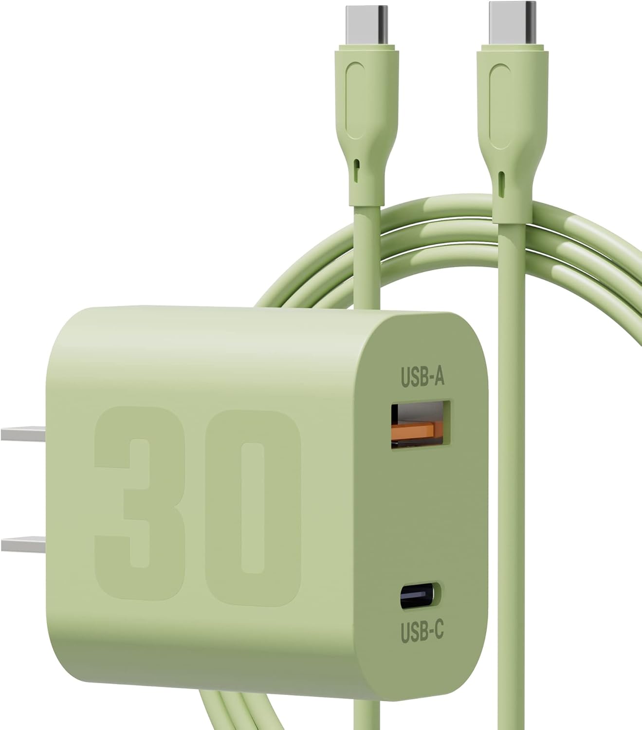 30W USB C GaN Charger for iPhone 15, Dual Port Fast Charging Block High Speed Wall Plug Power Adapter with Type C Charge Cable 5ft USB C to C Cord for iPhone 15 Pro / 15 Pro Max, iPad Pro, iPad 10th