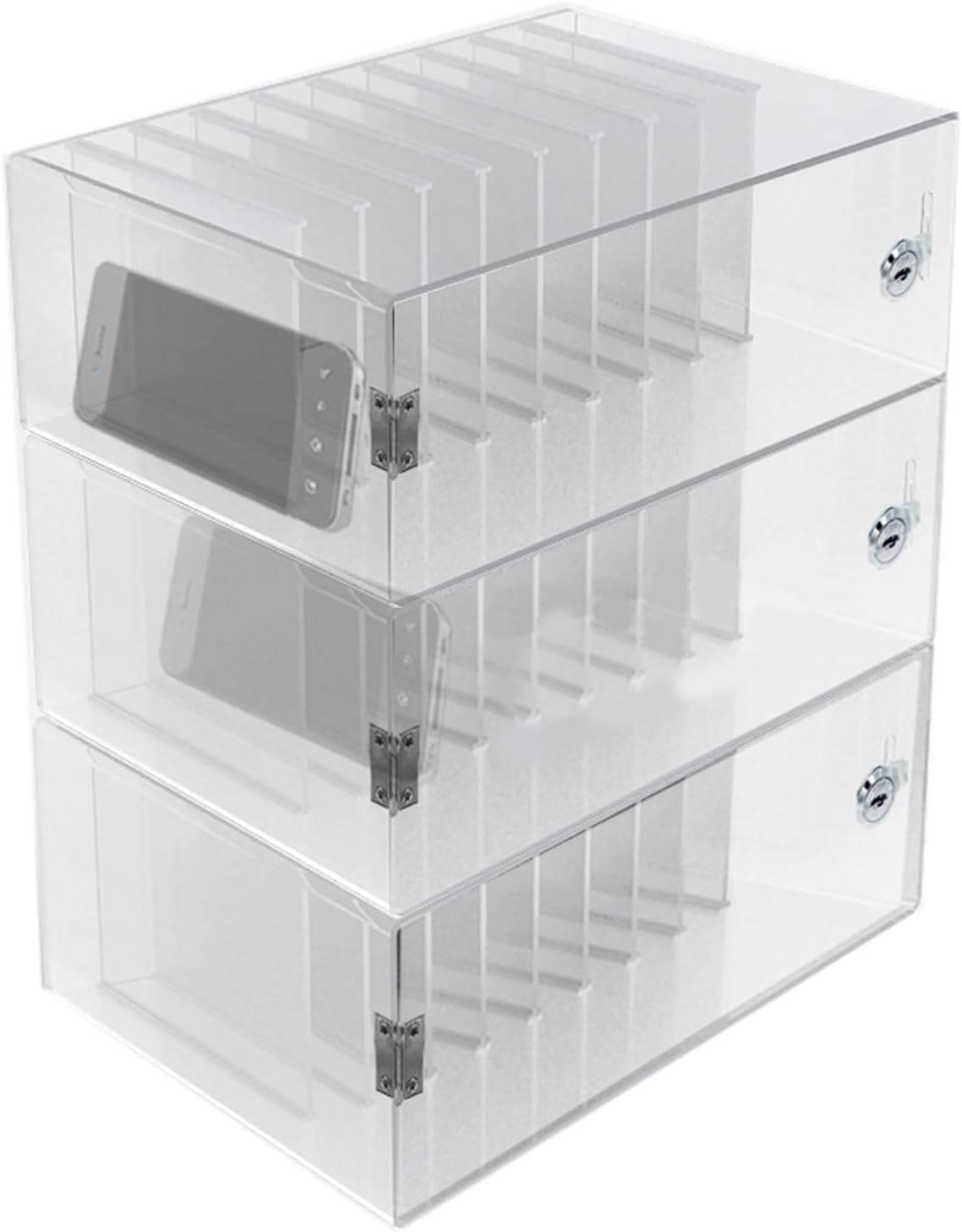 Secure and Portable Acrylic Phone Storage Cabinet with Lock, Transparent, for Company, Factory, School, Conference Room, Coal Mine(28x19x21cm/11x7.5xx8in)