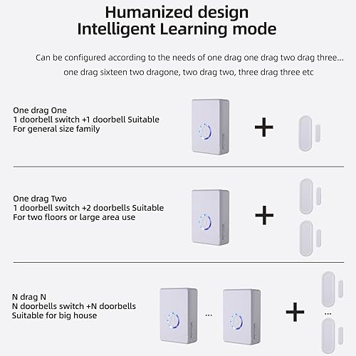 Miniatura 7 de Seguridad inteligente Dispositivo de seguridad de timbre con sensor de puerta, ajuste de volumen de 5 niveles, 48 campanillas, emparejamiento