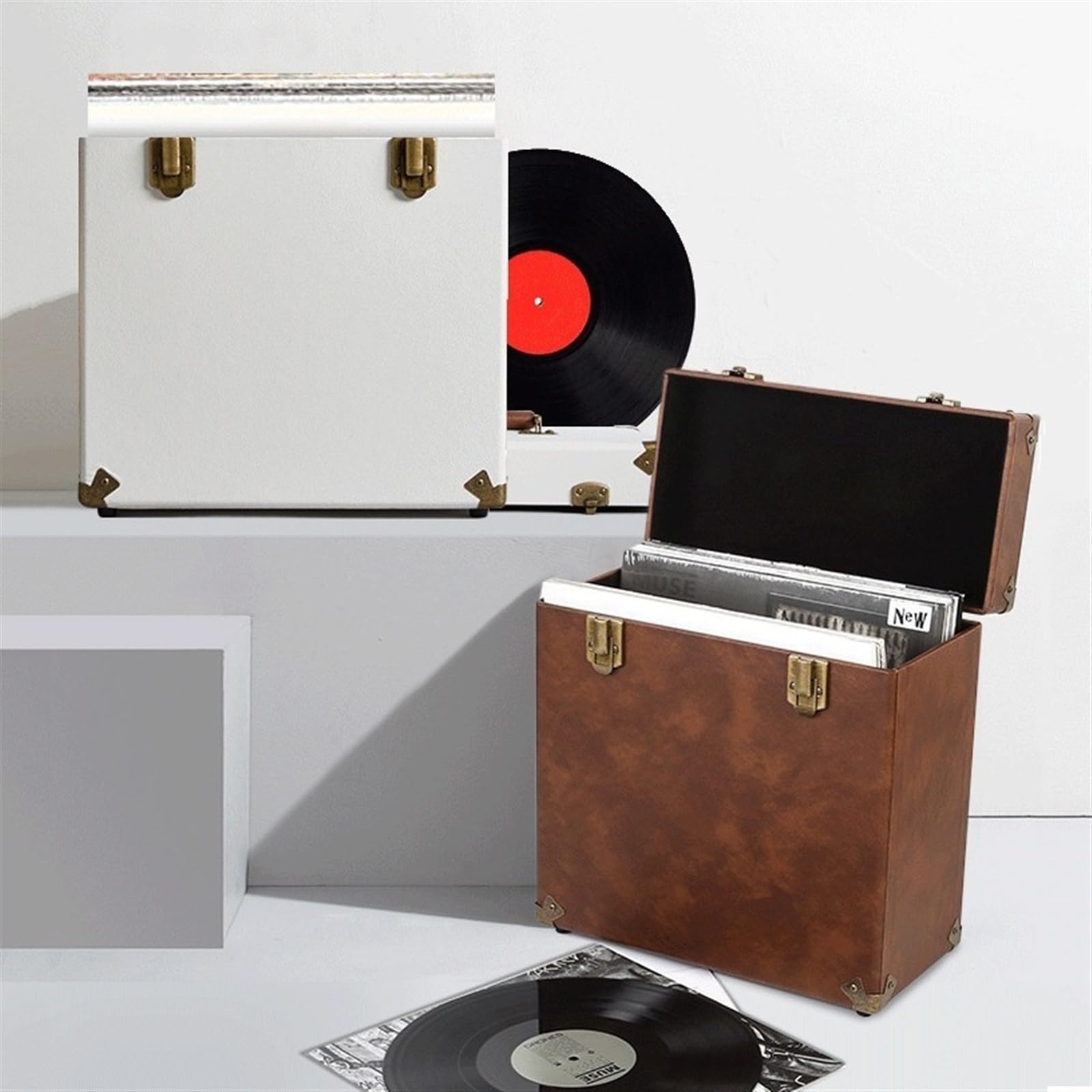 Przechowywanie płyt winylowych Pudełko do przechowywania płyt winylowych, przenośny uchwyt i organizer na albumy, trwałe etui do przechowywania albumów winylowych w stylu vintage z
