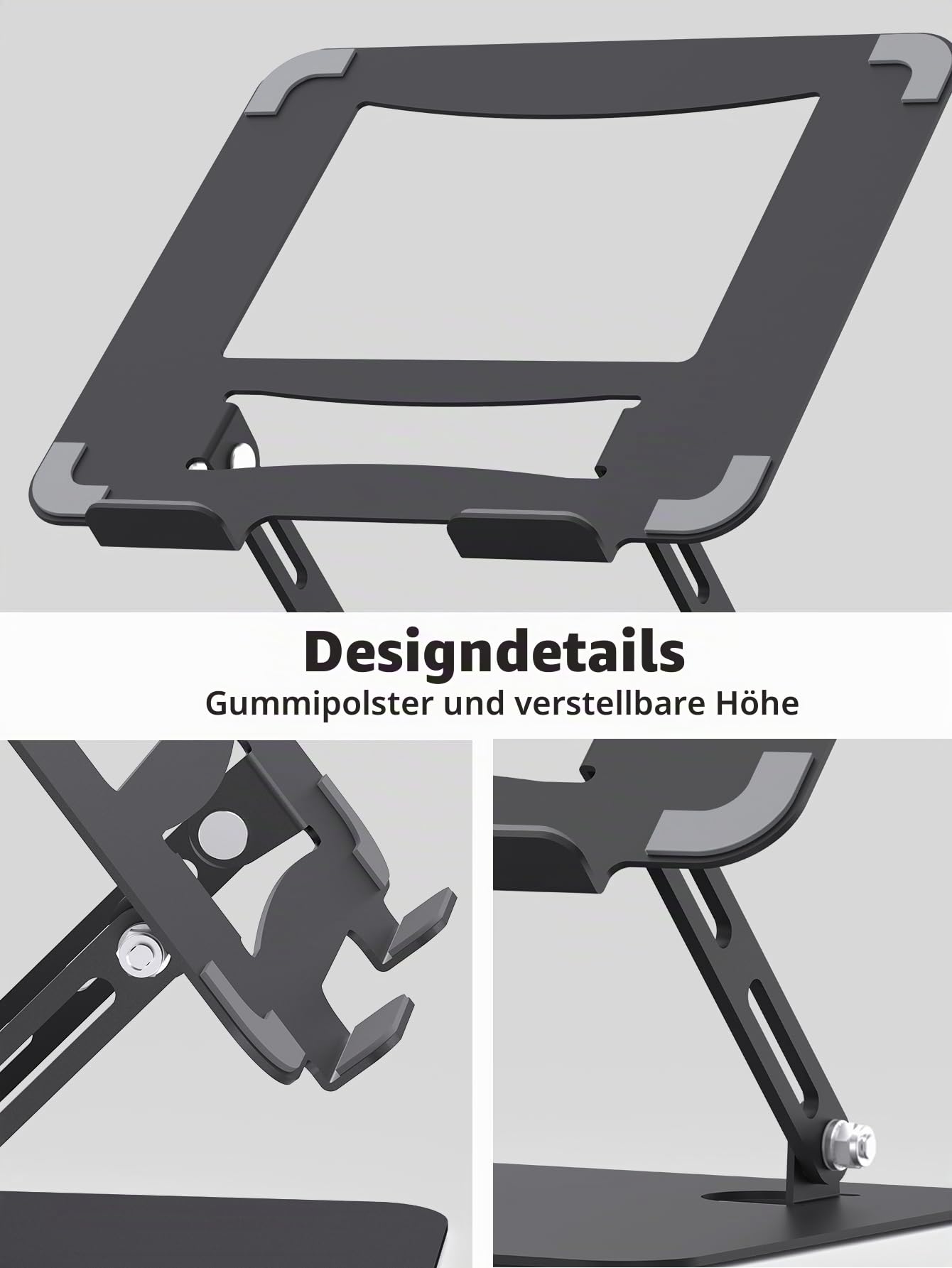 SOUNDANCE Laptop-Ständer für Schreibtisch mit Stabiler Schwerer Basis, verstellbare Höhe Multi-Winkel, ergonomischer Metall Riser, kompatibel mit 10 bis 15,6 Zoll Computer, schwarz