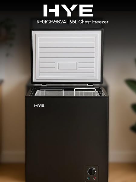 HYE Chest Freezer - 96L Freezer, Quiet 42 dB Operation, Mechanical Temperature Control, Freestanding Design, Black, Suitable For Garages & Outbuildings - RF01CF96B24 - 2