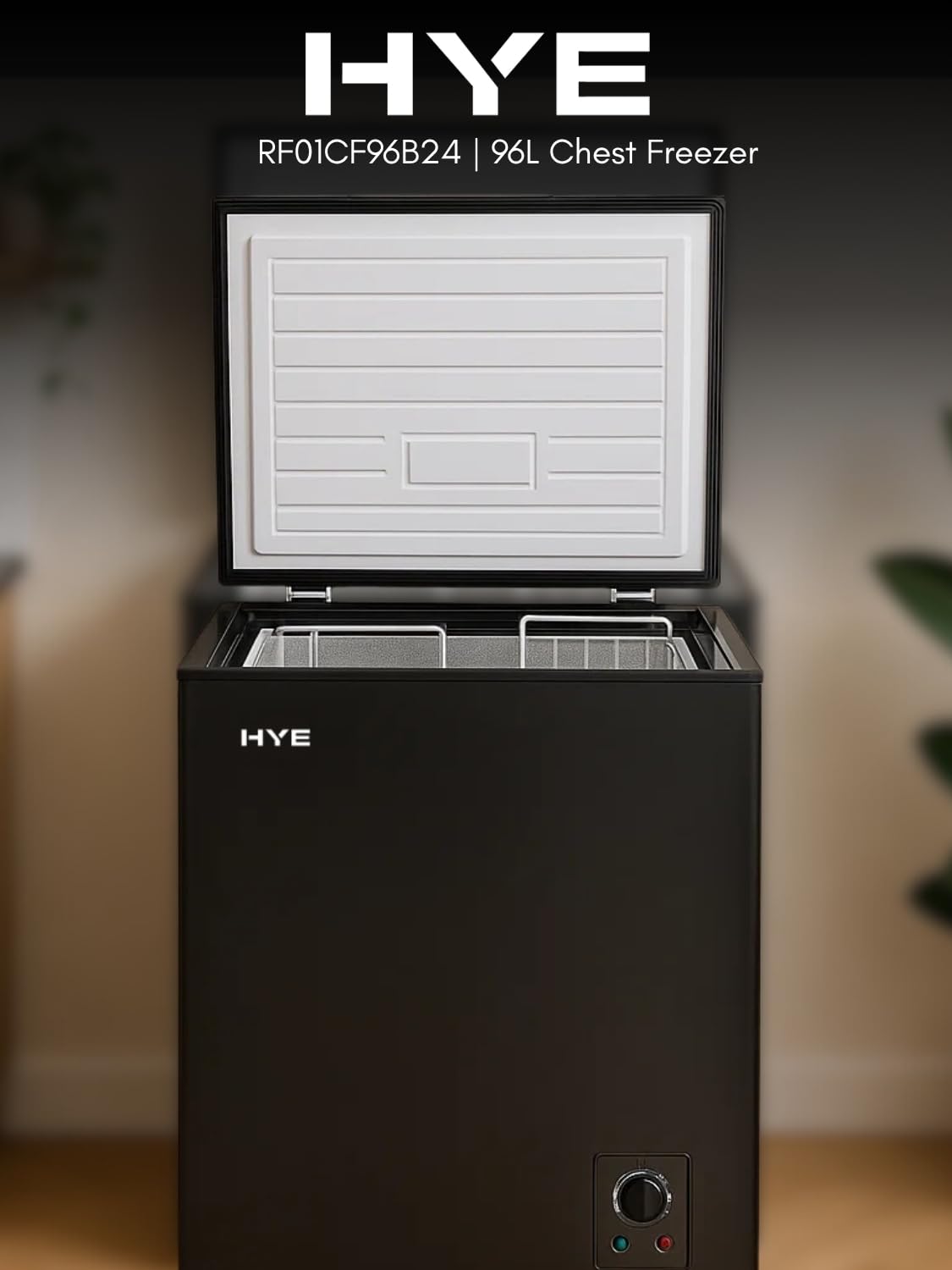 HYE Chest Freezer - 96L Freezer, Quiet 42 dB Operation, Mechanical Temperature Control, Freestanding Design, Black, Suitable For Garages & Outbuildings - RF01CF96B24 — view 2