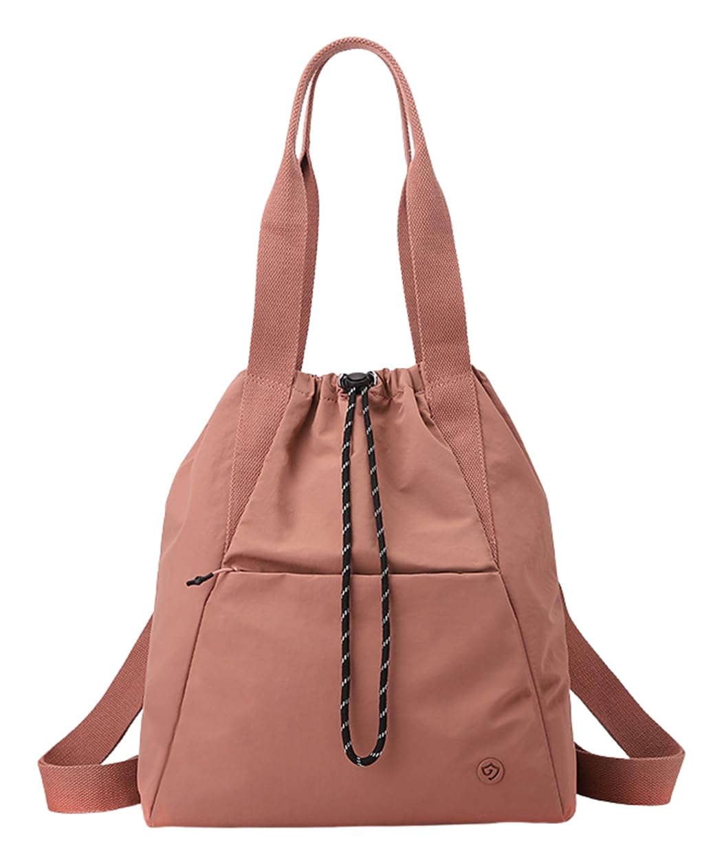 SellerFun Women's Convertible Nylon Drawstring Tote Backpack With Front Zip Pocket Adjustable Straps Gym Travel(Dusty Rose, 19 Liters)