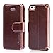 Belemay iPhone SE Case, iPhone 5S Case, iPhone 5 Case, Genuine Leather Wallet Case, Flip Folio Cover Magnetic Closure, Card Holder Slots, Kickstand, Cash Pockets Compatible iPhone SE / 5S / 5, Brown