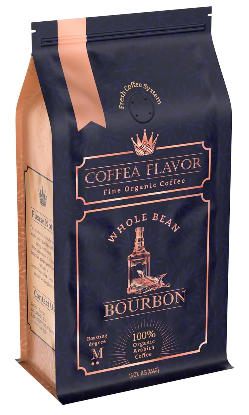 Bourbon Flavored Whole Bean Coffee – Organic Medium Roast 100% Arabica – Single Origin Dominican Coffee with Smooth Bourbon Flavor – Rich Aroma & Naturally Sweet Finish – Coffea Flavor